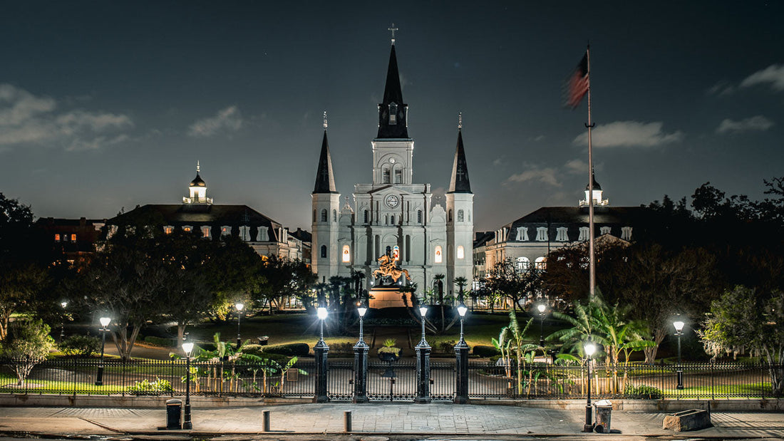 Saint Louis Cathedral in the French Quarter of New Orleans, Louisiana at night