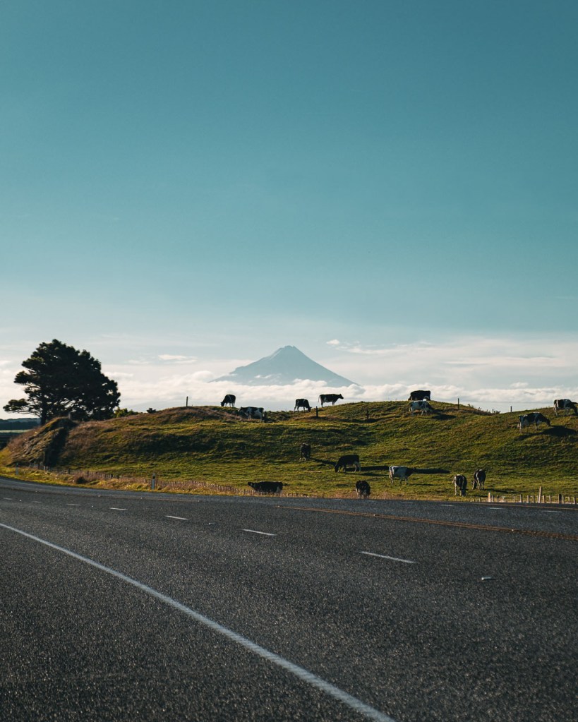 Silhouette of Mount Taranaki in New Zealand